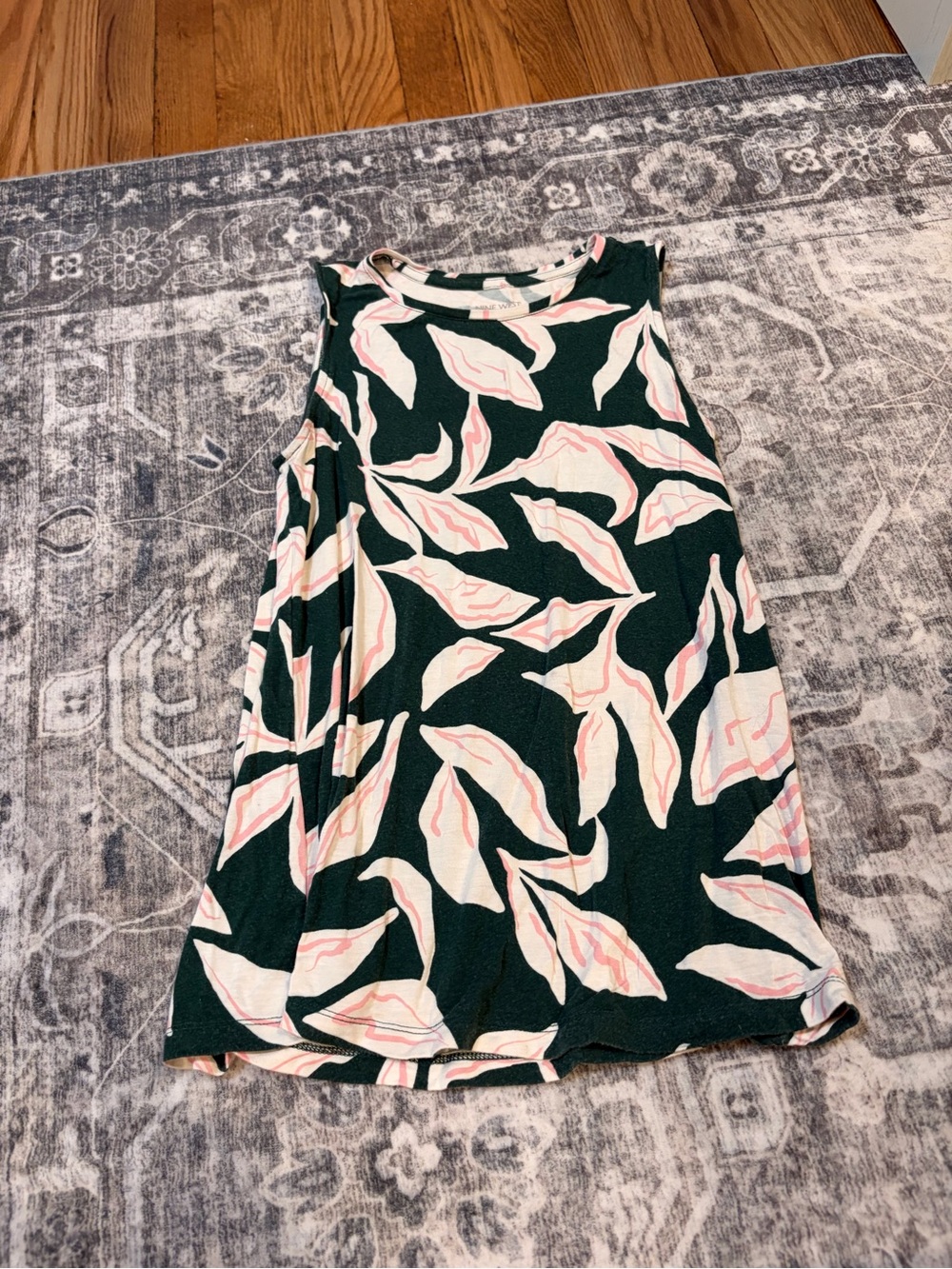 Nine West Leaf-Print A-Line Top with Pink and Cream Leaves
